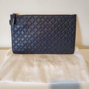 Versace Women's Navy Blue Leather Wristbag Clutch